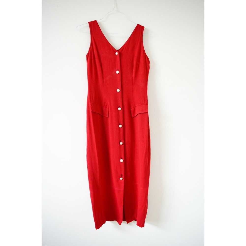 MARNIE WEST Vintage Red Pearl Button Up Maxi Dress | Size 6